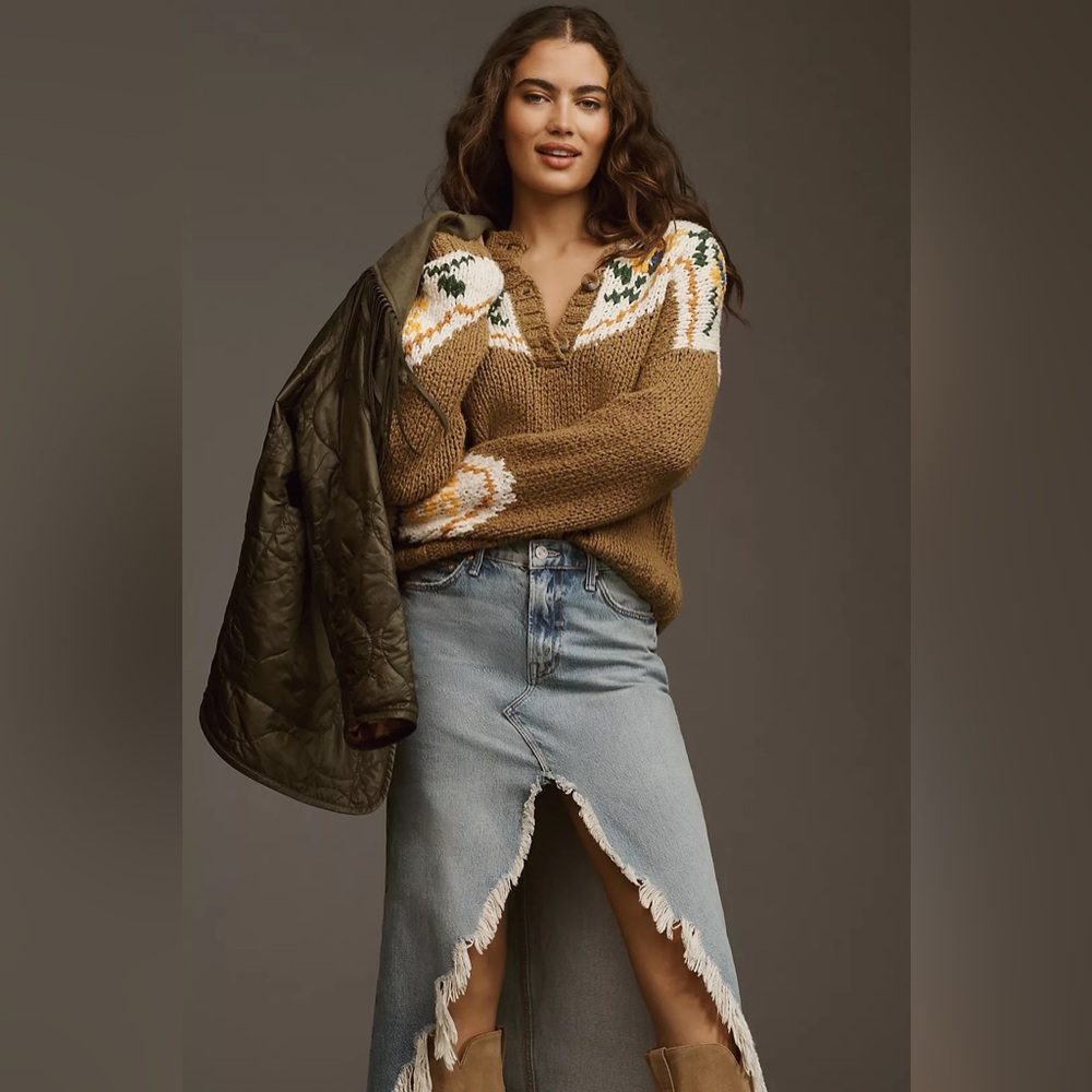 NWT $425 Mother The Henley Crochet Sweater